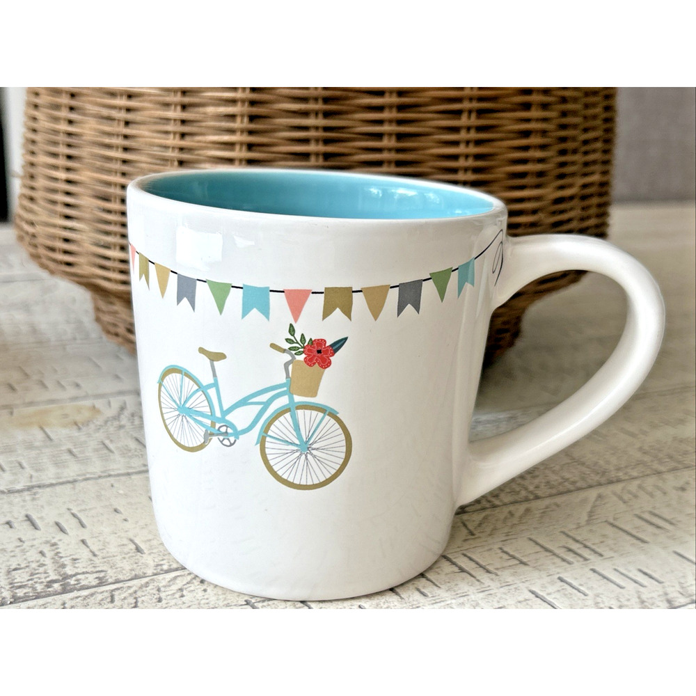 Rae Dunn Magenta Bicycle Coffee Mug Whimsical Cup Life is a Journey Bike Flower